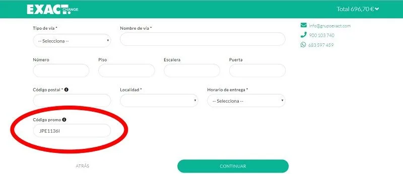 Descuento promocional Exact Change