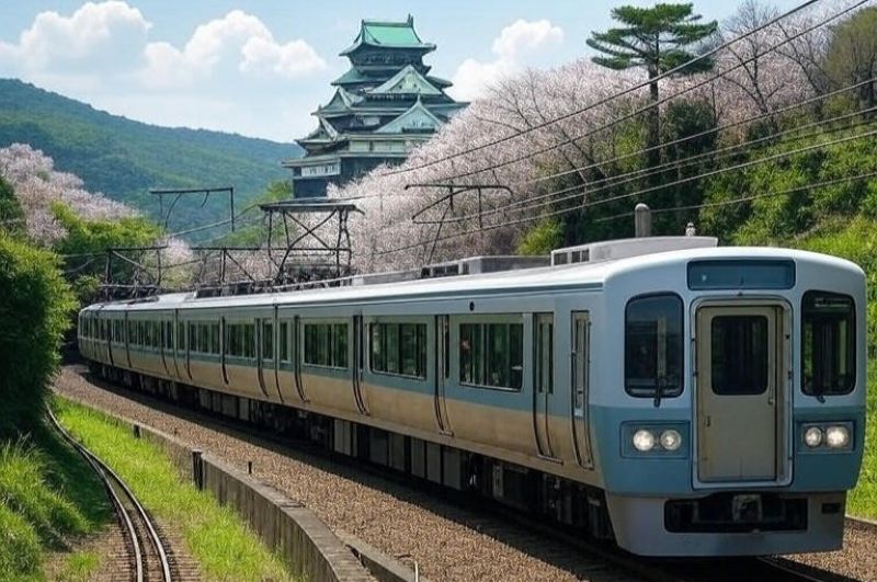 Tren viajando a Osaka desde Kioto
