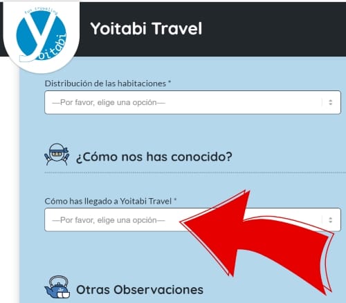 Formulario de contacto Yoitabi Travel y Japonpedia