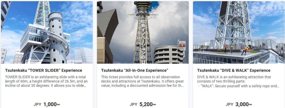 Entradas para la torre Tsutenkaku en la web oficial