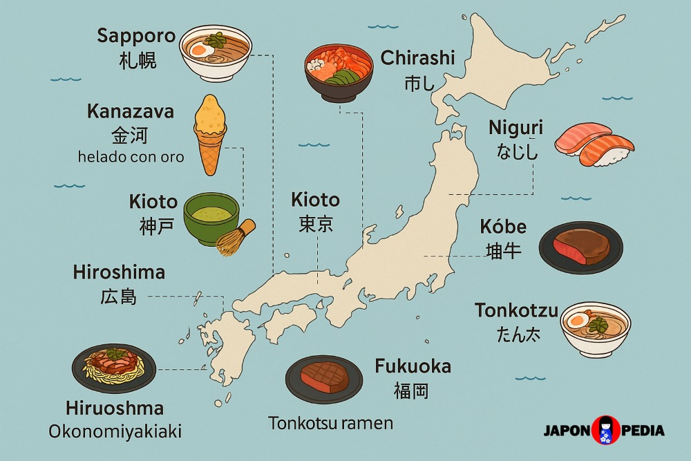 Mapa de rutas gastronómicas por Japón