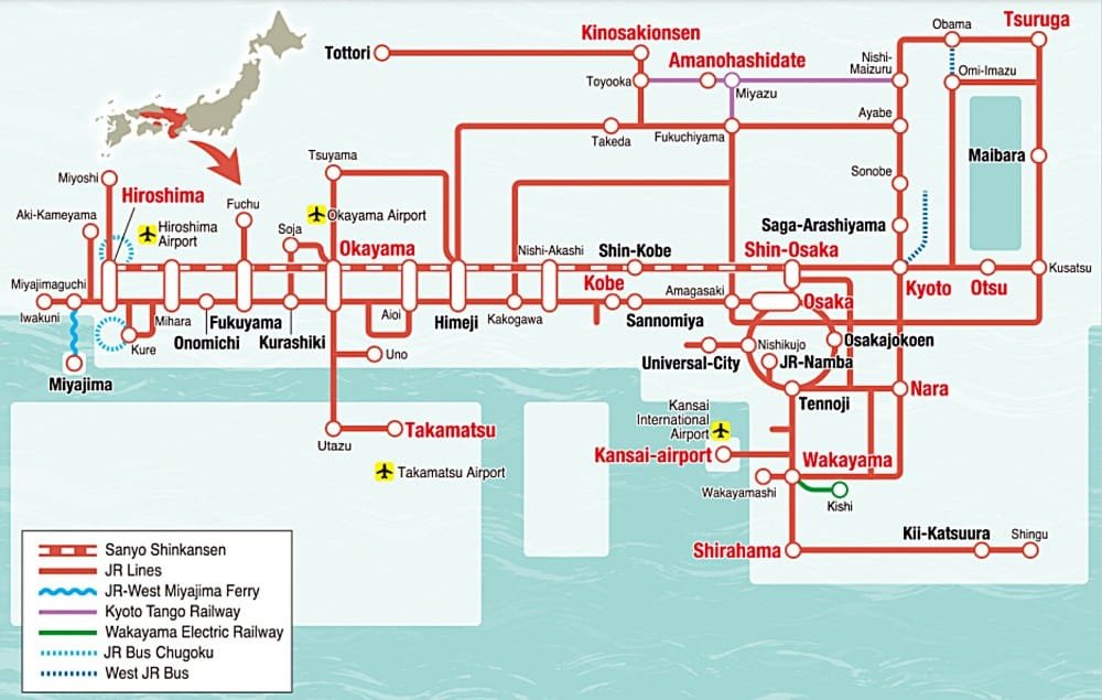 Destinos que se visitan con el JR Kansai-Hiroshima Area Pass