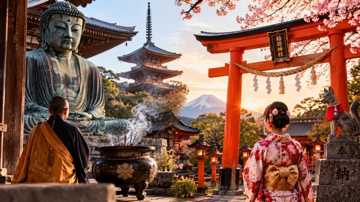 Influencia del budismo y el sintoísmo en las tradiciones japonesas.